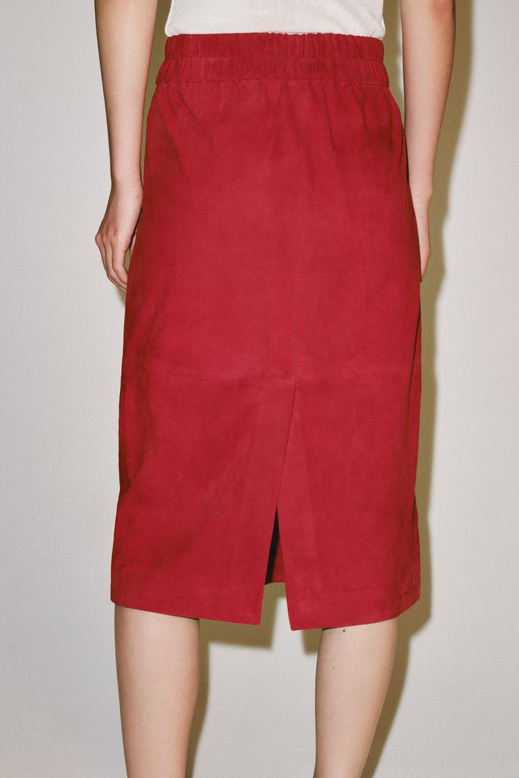 Falda midi de cuero 100% de la colección ZW 3