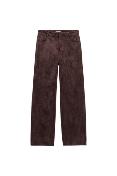 CELANA PANJANG EFEK SUEDE - Chocolate brown (cokelat) dari Zara