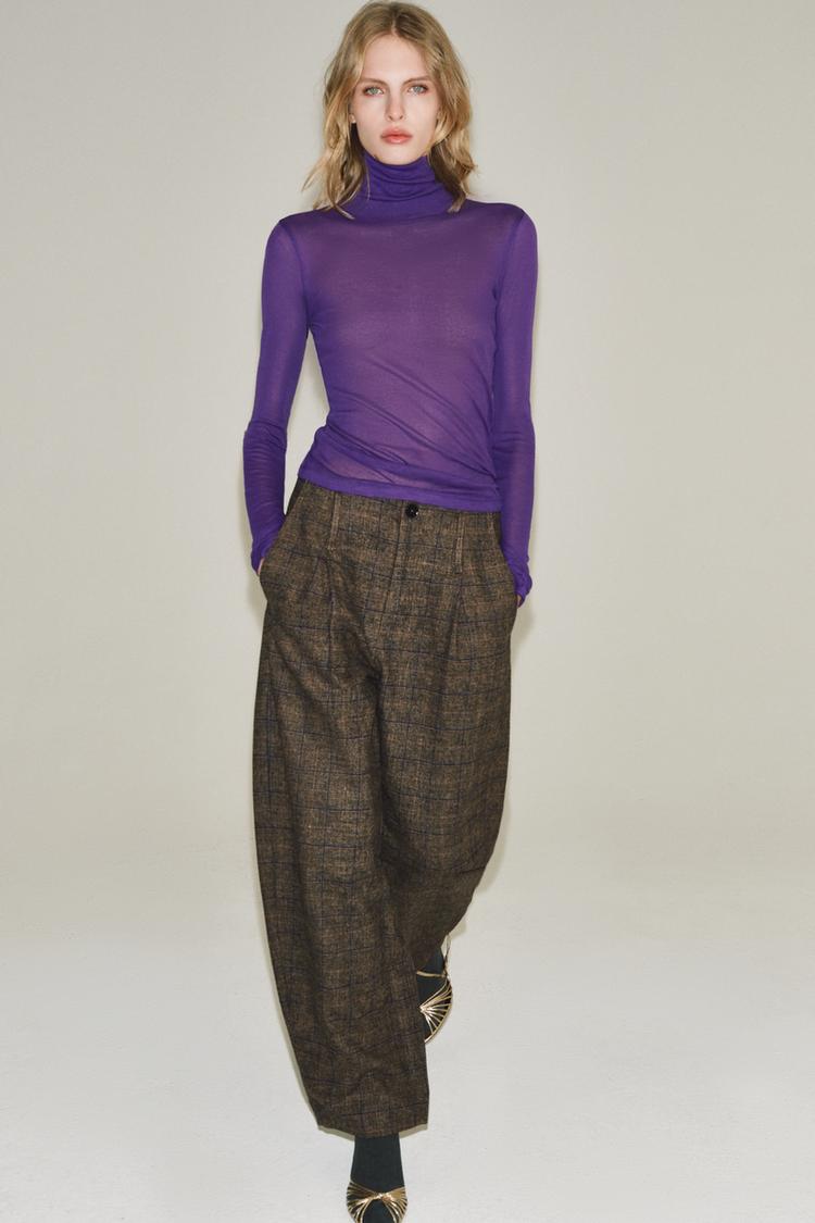Pantalon barrel cuadros con lana zw collection
