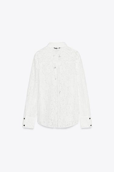 LACE SHIRT WITH BOWS - White by Zara - Image 5
