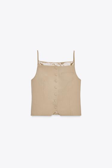 WAISTCOAT WITH THIN STRAPS - Dark beige by Zara - Image 0