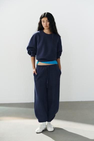 PANTALÓN FELPA BÁSICO RECTO BAJO AJUSTABLE - Marino de Zara
