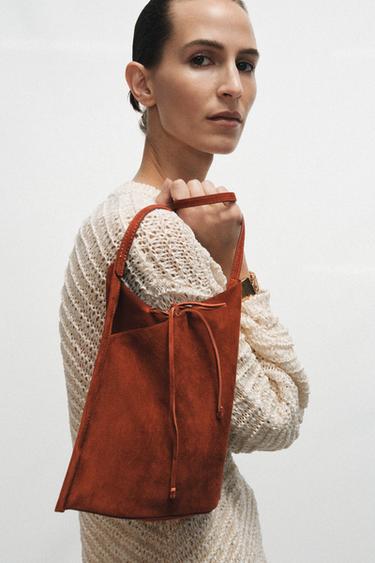 LEATHER MINI FLAT BAG WITH BOW - Orange by Zara