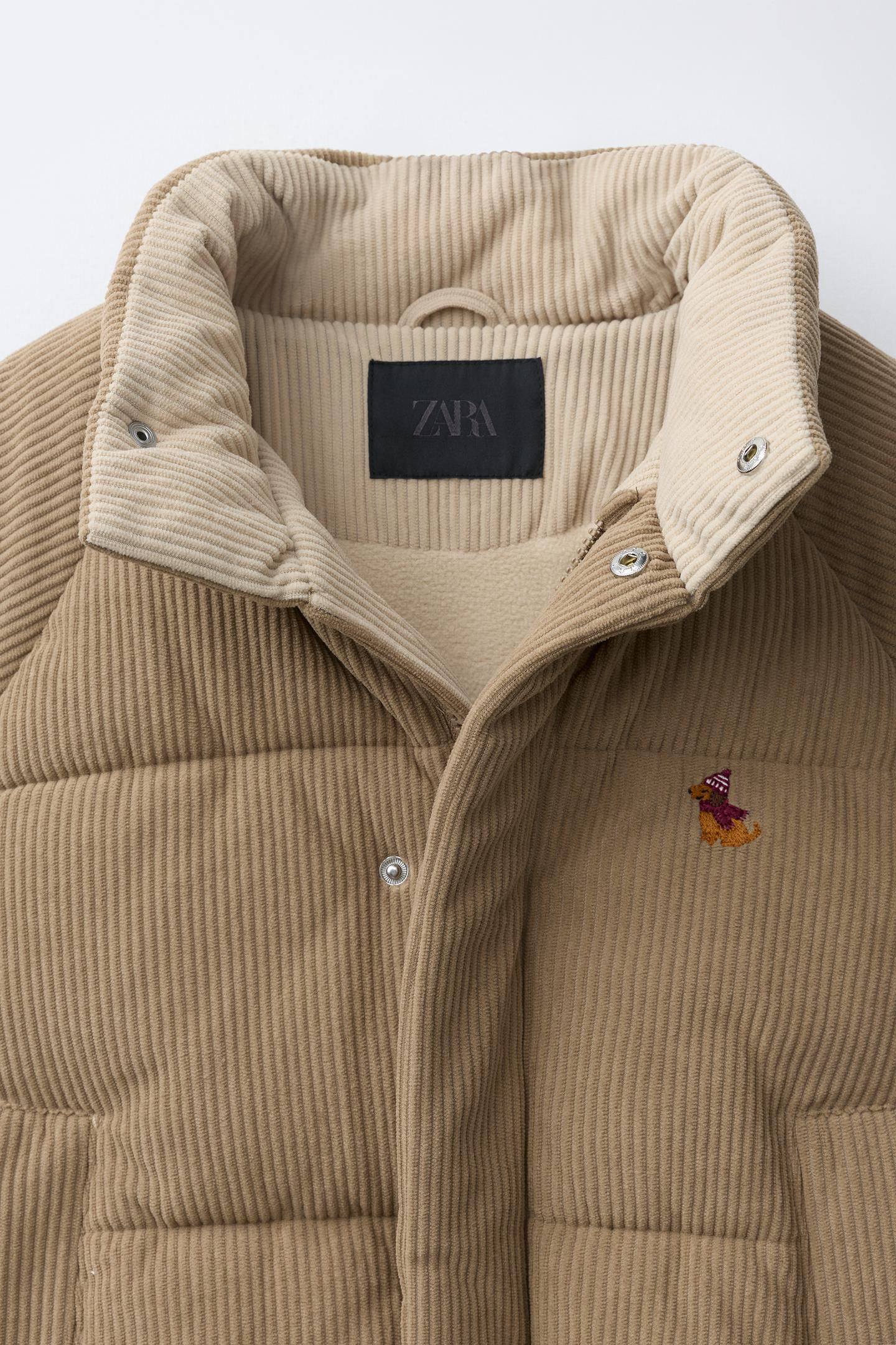 Детская куртка Zara Embroidered Dog Quilted, цвет: Серо-коричневый коричневый — фото 7