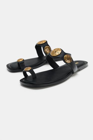 FLAT SANDALS WITH METAL DETAILS - Black by Zara - Image 5