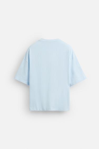 T-SHIRT AVEC PIÈCE EN VELOURS BOUCLÉ Bleu ciel ZARA France