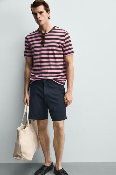Zara REGULAR FIT TEXTURED SHORTS - Navy blue