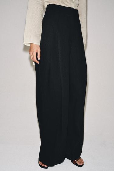 ZW COLLECTION HIGH-WAIST LINEN BLEND TROUSERS - Black by Zara - Image 3