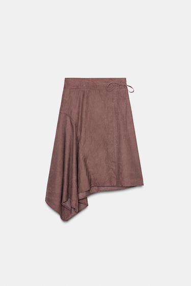 WASHED-EFFECT ASYMMETRIC SARONG SKIRT - Dark burgundy by Zara - Image 4
