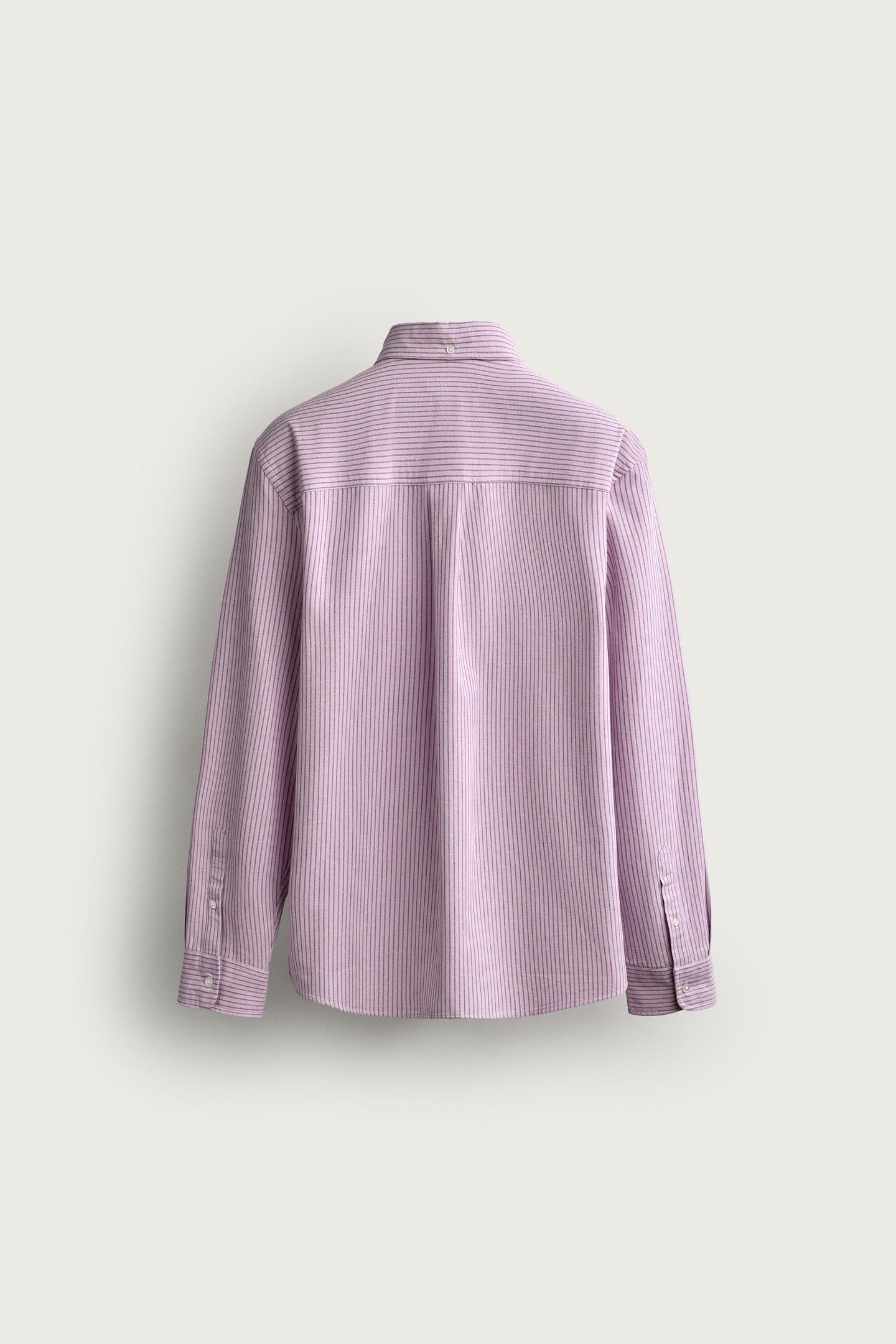 Мужская рубашка Zara Striped Regular Fit, цвет: Пастельный розовый — фото 9