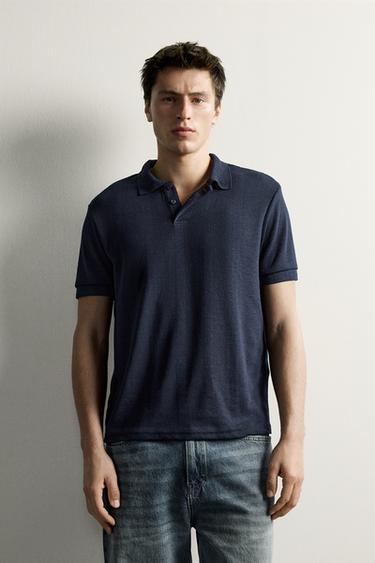REGULAR FIT STRIPED JACQUARD POLO — Navy blue 2