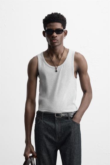 BASIC RIBBED TANK TOP - Grey marl by Zara
