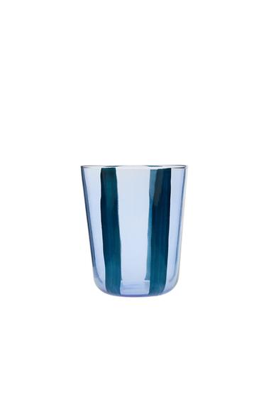 GLASS TUMBLER WITH LINE DESIGN - Blue by Zara
