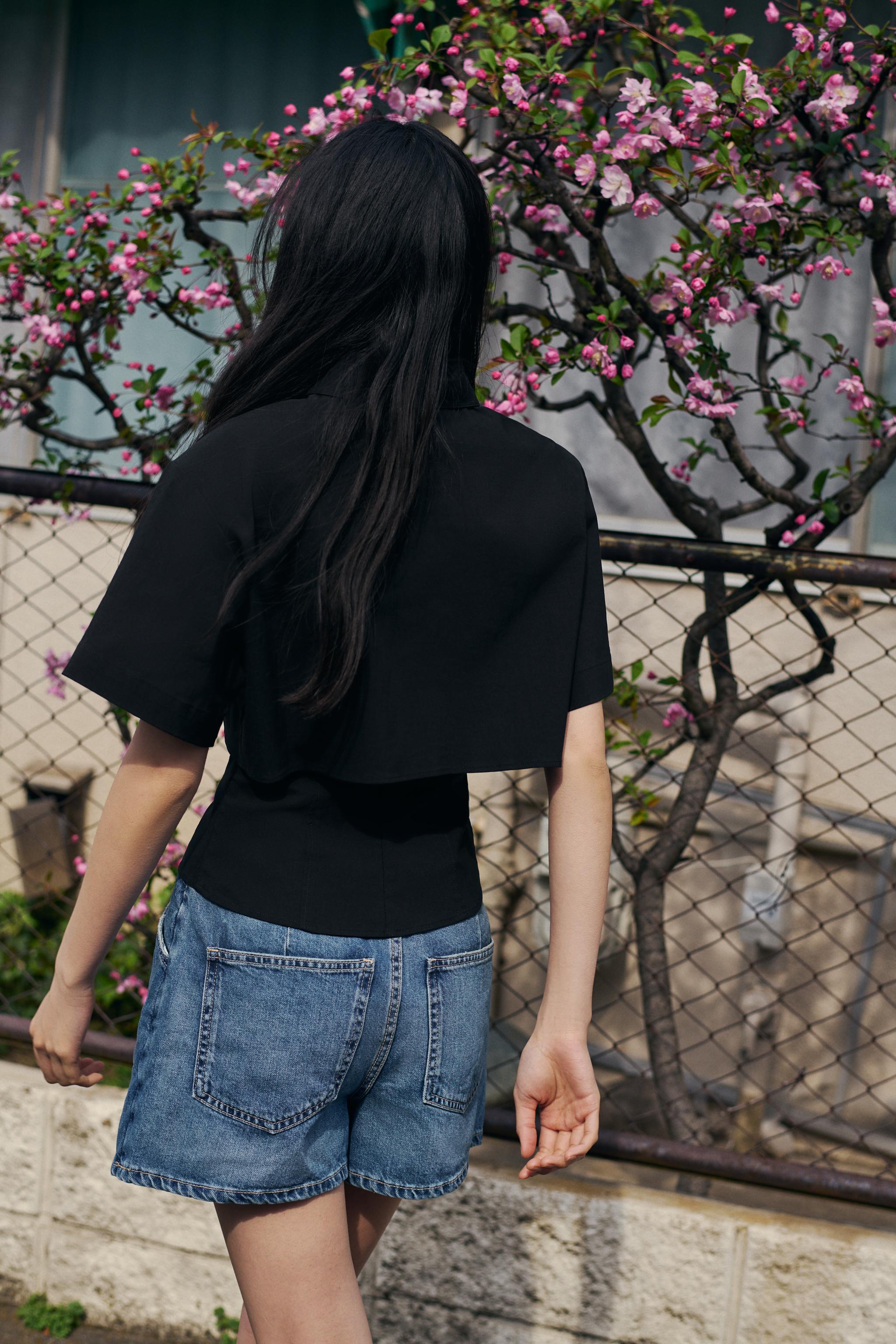 ZARA TRF デニムキュロットスカート 8197/006 ストライプ柄ベルト付きキュロットスカート - ストライプ | ZARA