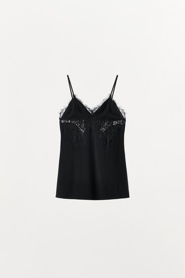 TOP THURJE POINTELE DANTELLË - E zezë nga Zara