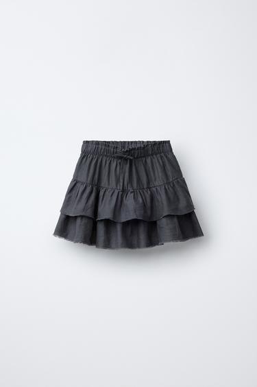 LINEN-BLEND BERMUDA SKORT WITH RUFFLES - Dark grey by Zara