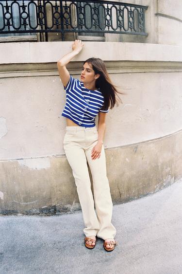 GILET EN MAILLE RAYURES MANCHES COURTES - rayures de Zara - Image 2