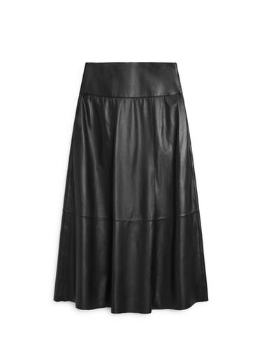 Zara Nappa leather midi skirt with seams - Black