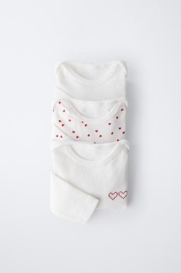 3-PACK OF HEART BODYSUITS - Ecru by Zara