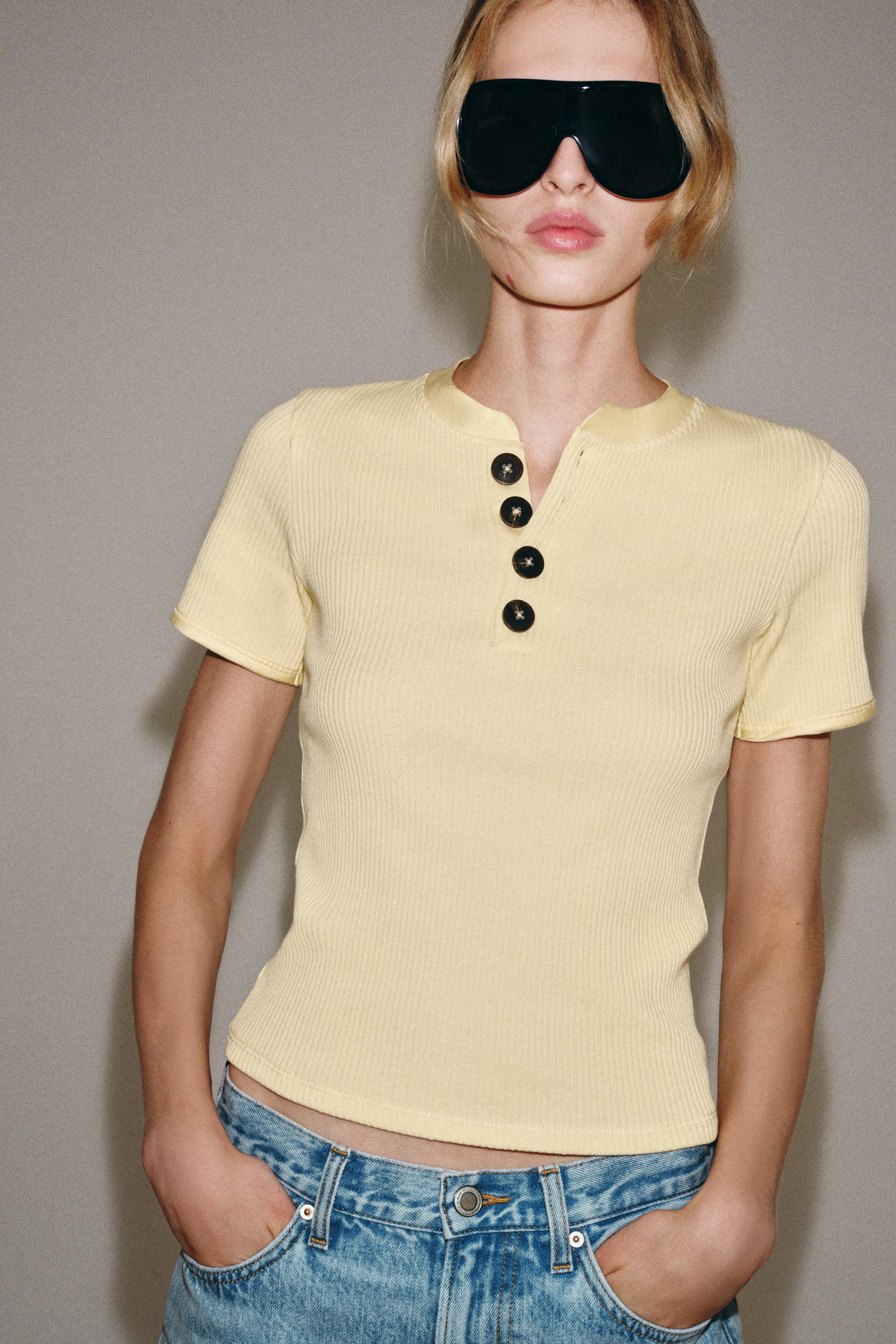Женские футболки Zara COTTON BUTTON T-SHIRT — фото 3
