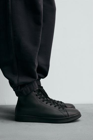 LEATHER HIGH-TOP TRAINERS - Black by Zara - Image 0