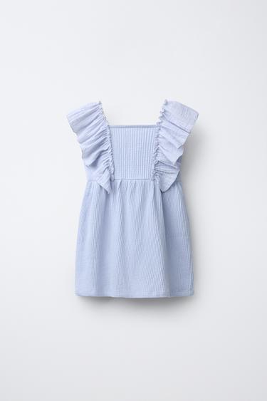 Zara COMBINATION TEXTURED DRESS - Light blue