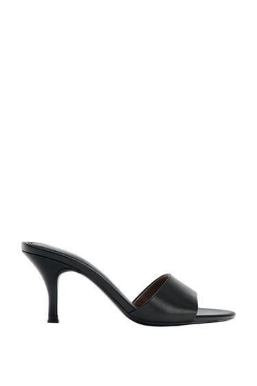 LEATHER HEELED SANDALS - Black by Zara