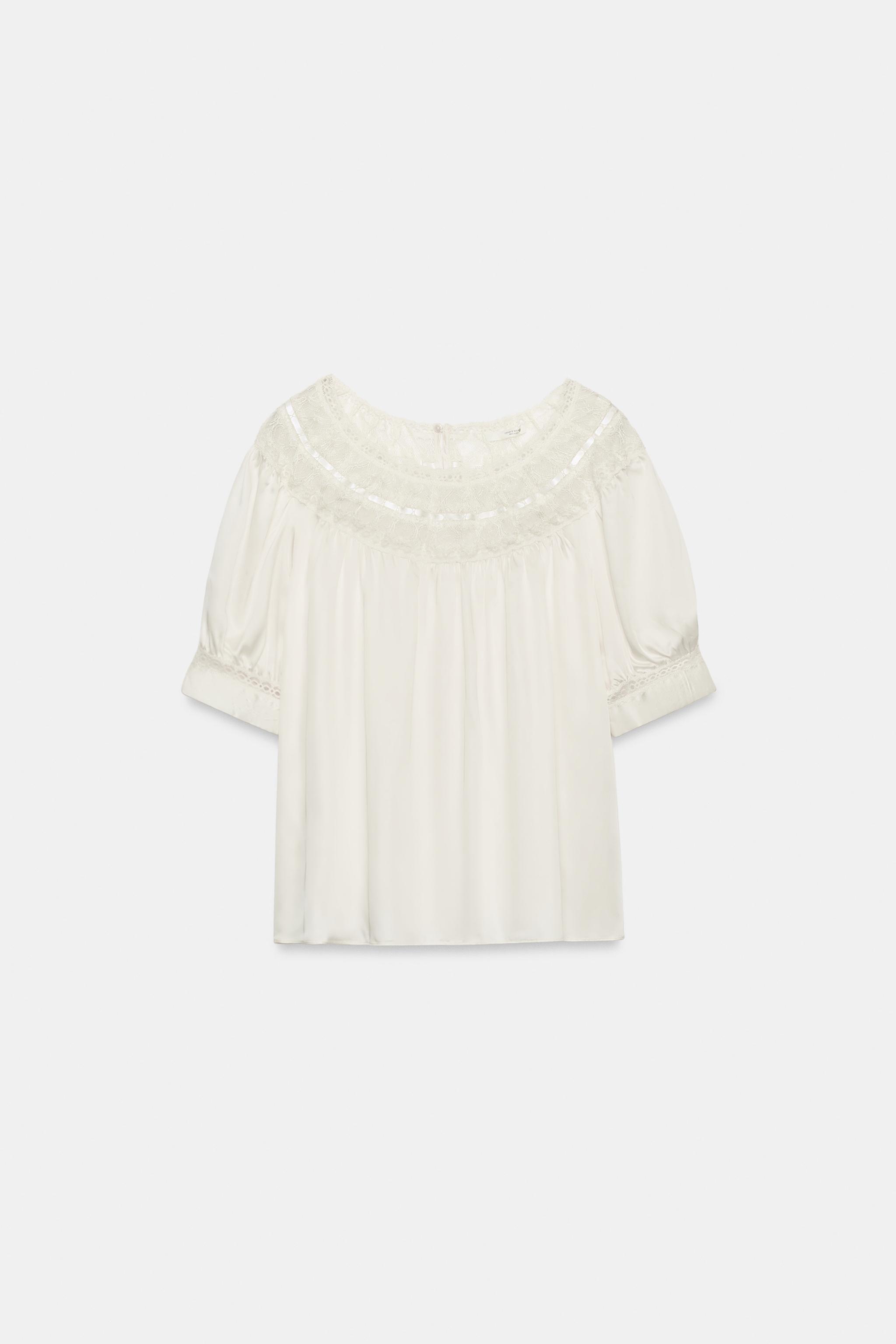 Zara ZW COLLECTION DANTELLİ KISA KOLLU BLUZ görsel 4