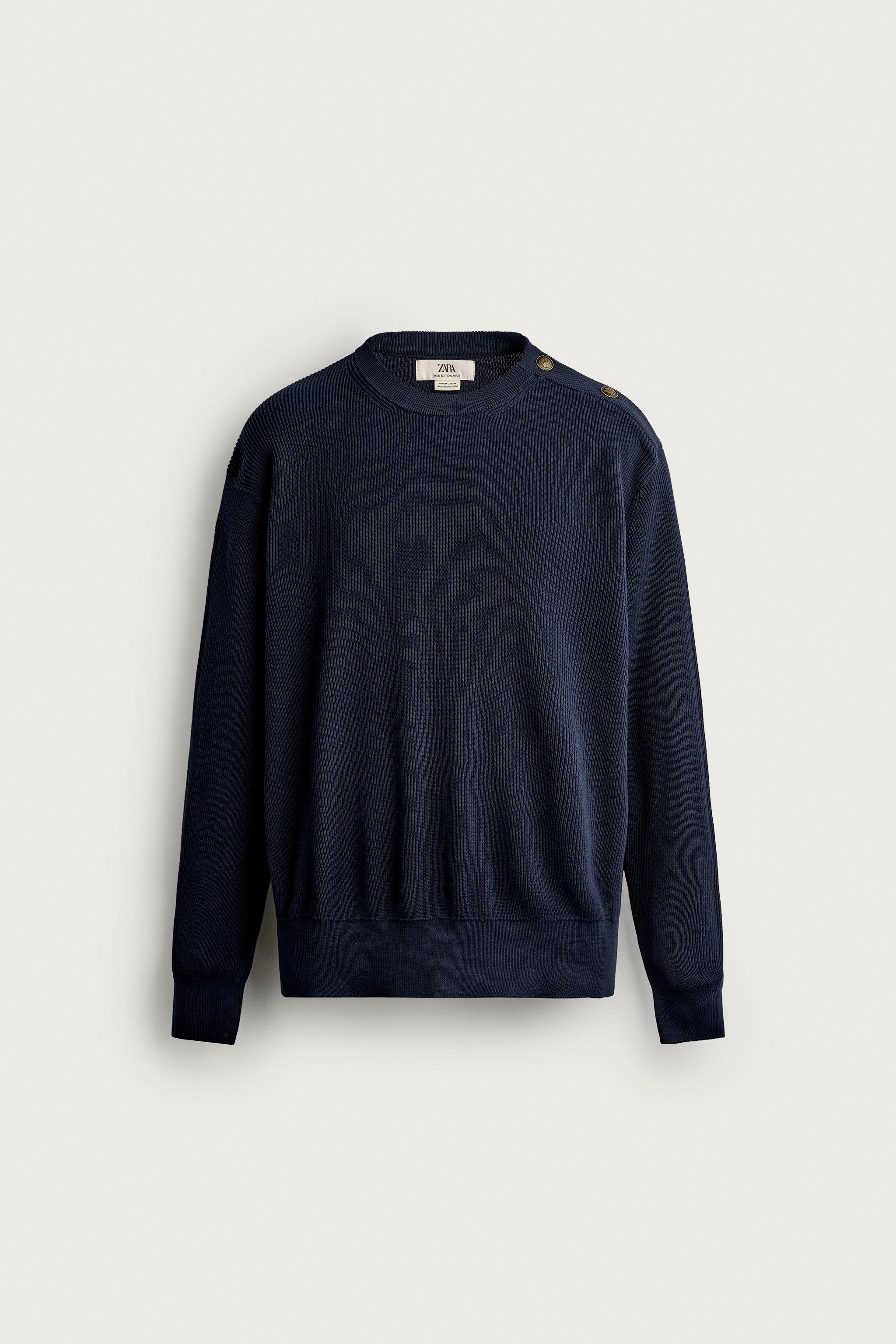 REGULAR FIT BUTTON SHOULDER SWEATER — Navy blue