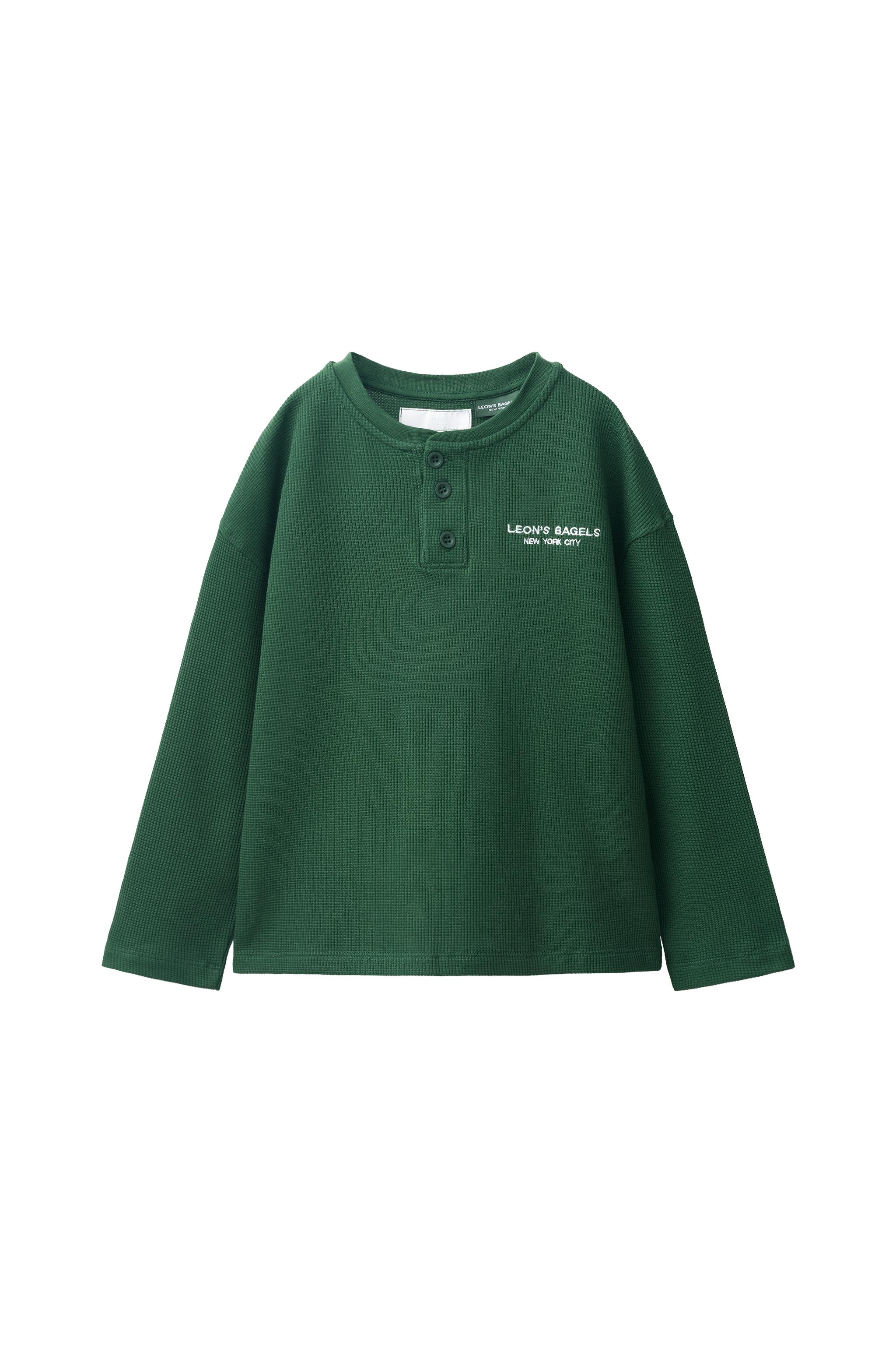 LEON'S BAGELS ® EMBROIDERED WAFFLE T-SHIRT - Green | ZARA United