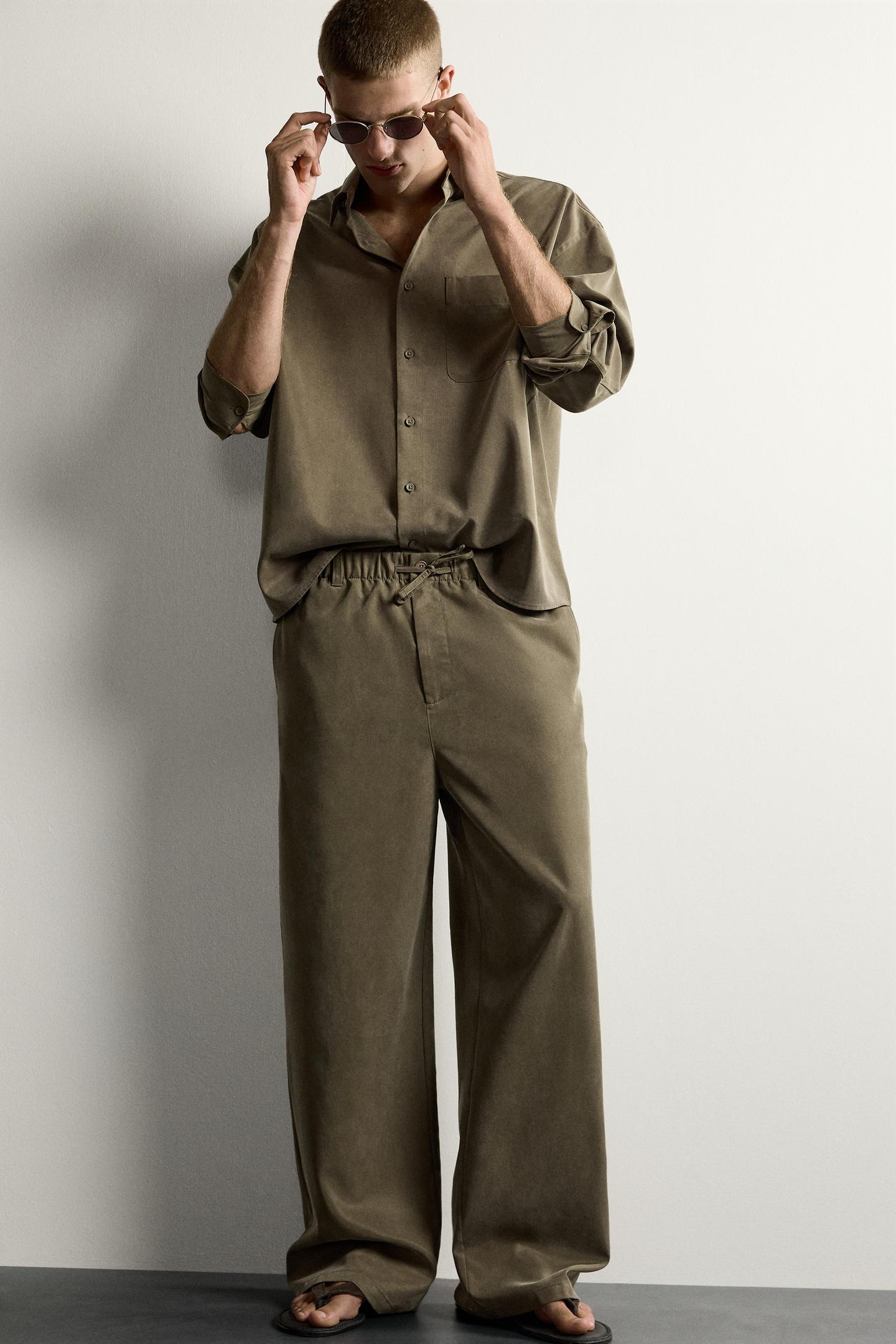 Мужская рубашка Zara Relaxed Fit Flowy, цвет: Коричневый — фото 5