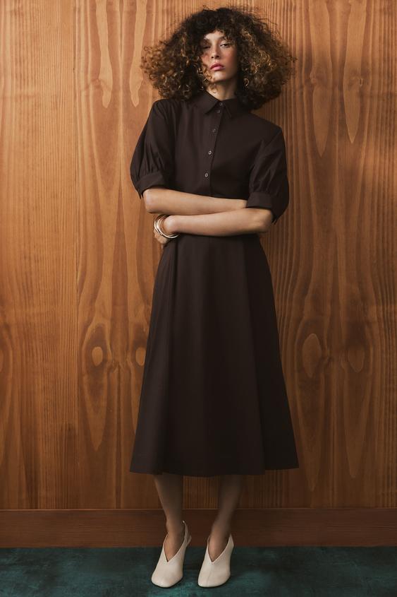 VESTIDO CAMISERO ZW COLLECTION - Marrón de Zara - Imagen 0
