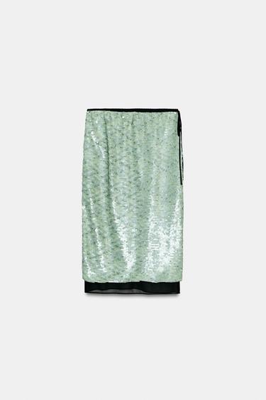 JUPE À SEQUINS ZW COLLECTION - Vert d'eau de Zara - Image 10