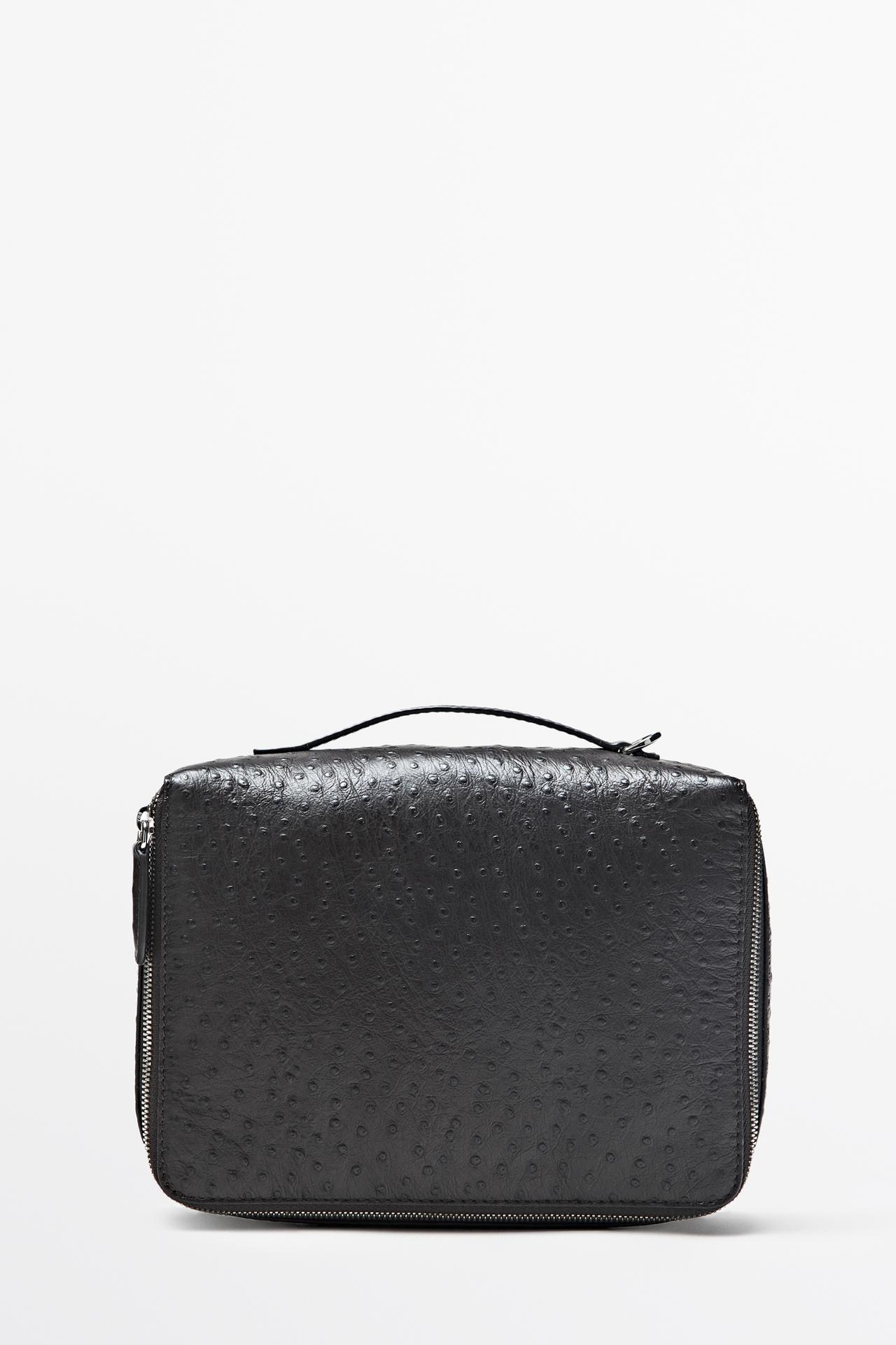 Textured nappa leather cube toiletry bag — Brown