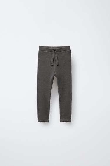 WAFFLE-KNIT LACE TRIM LEGGINGS - Grey by Zara - Image 0