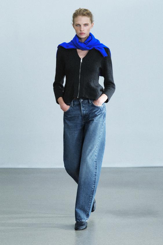 WOOL BLEND PEPLUM CARDIGAN - Dark grey by Zara - Image 0