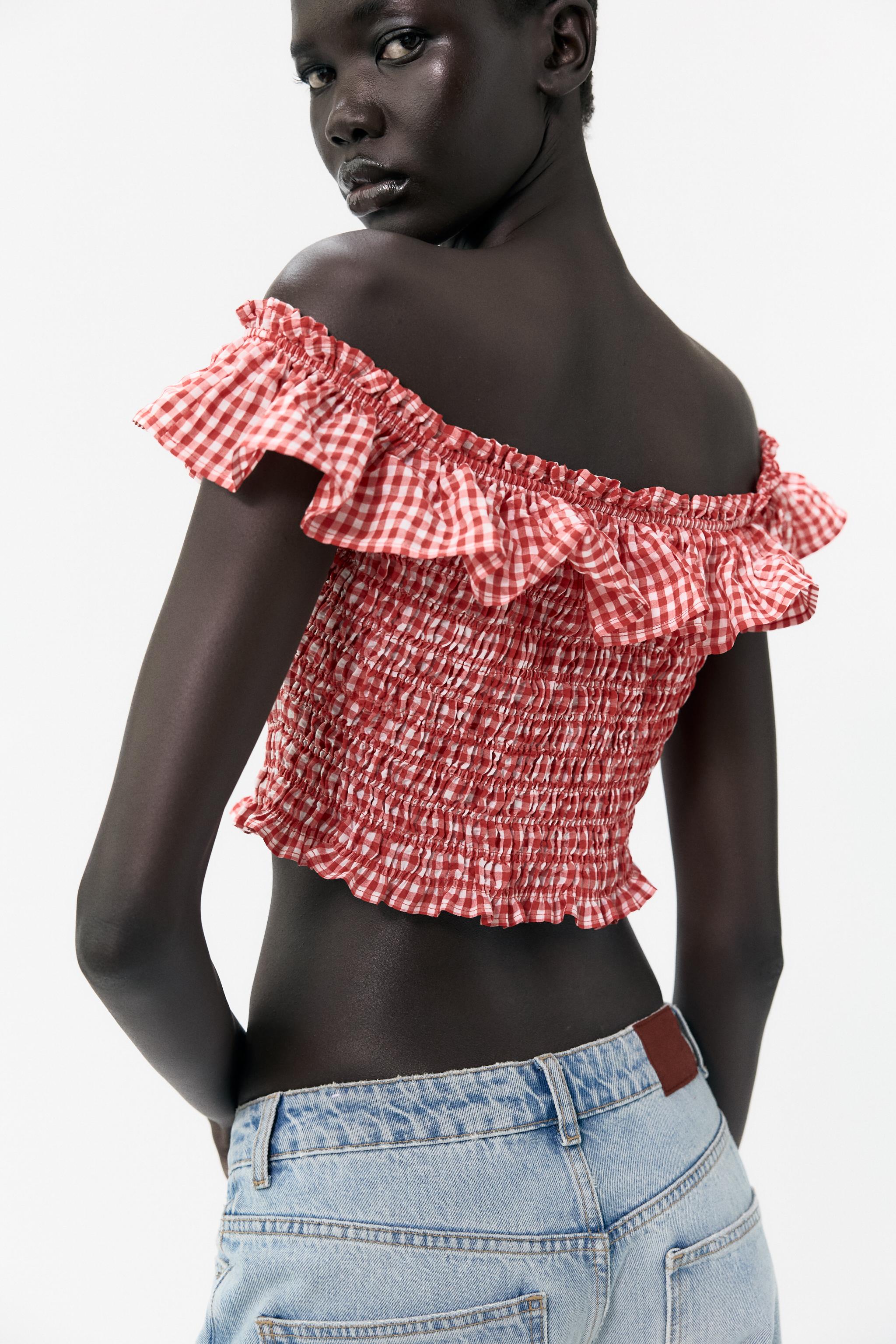 gingham ruffle sleeve top