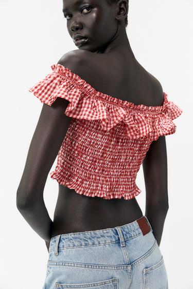 TOP À CARREAUX VICHY - Blanc / Rouge de Zara - Image 3
