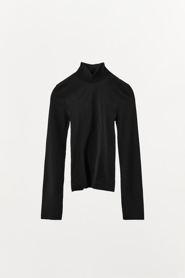 FITTED TOP WITH TOPSTITCHING - Black by Zara - Image 4