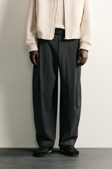 BALLOON-FIT PLEATED BELTED TROUSERS - Anthracite Grey by Zara