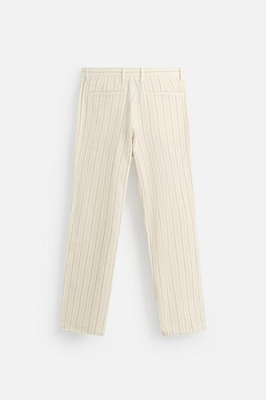 STRIPED JACQUARD TROUSERS - Ecru by Zara - Image 7
