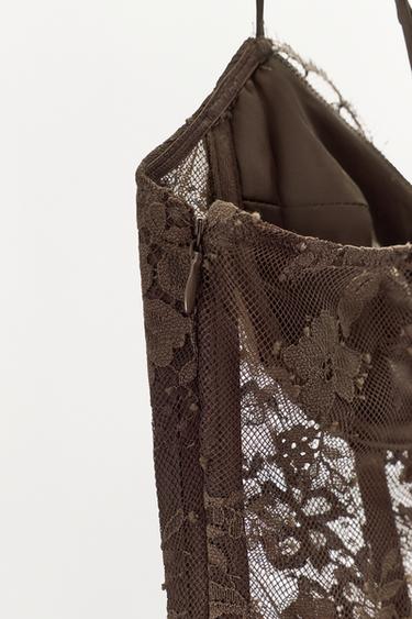 ROBE À ANNEAUX ET BRETELLES EN DENTELLE - Marron foncé de Zara - Image 2