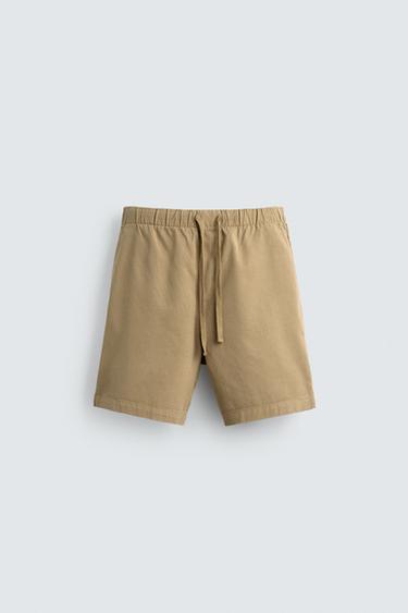 LYOCELL-COTTON RELAXED FIT BERMUDA SHORTS - Beige by Zara