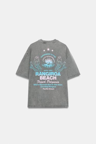 FADED-EFFECT TEXT T-SHIRT - Anthracite grey by Zara - Image 5