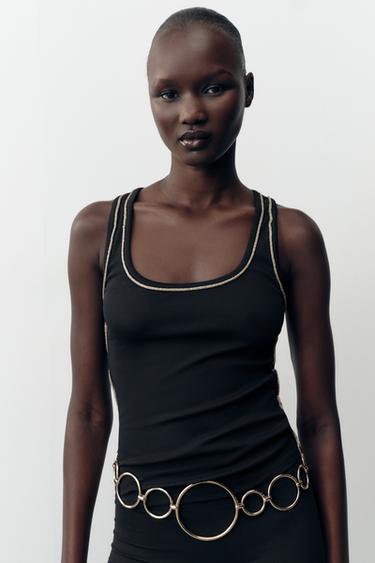 METALLIC THREAD TRIM TOP - Black by Zara