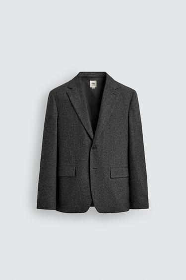 WOOL TEXTURED SUIT BLAZER - Anthracite Grey by Zara