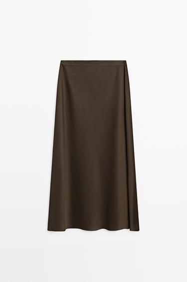 Zara Flowing satin skirt - Brown - Image 0