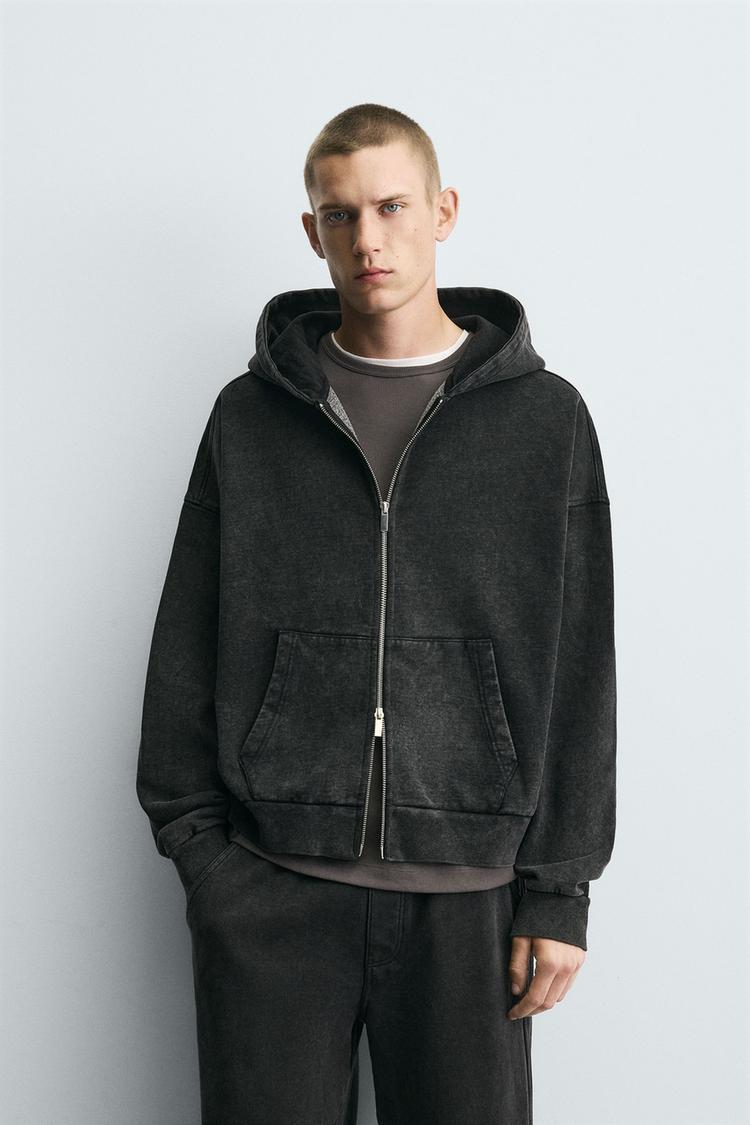 WASHED HOODED ZIP SWEATSHIRT