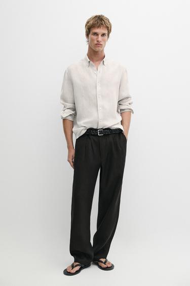 Zara Regular fit 100% linen shirt - Beige - Image 0