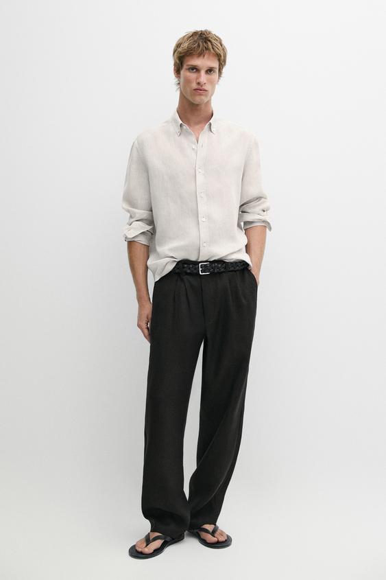 Chemise regular fit 100 % lin - Beige de Zara - Image 0
